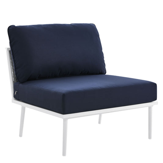 Stellan Alfresco Armless Chair | Outdoor Modular Sectional Component, White & Navy