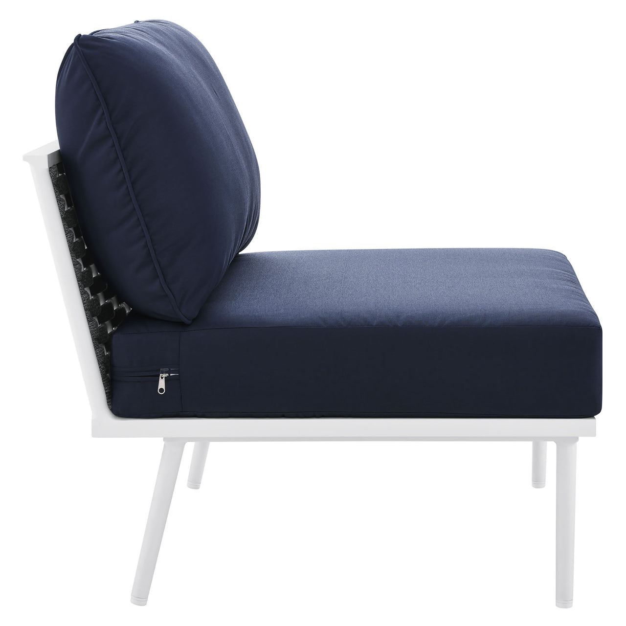 Stellan Alfresco Armless Chair | Outdoor Modular Sectional Component, White & Navy