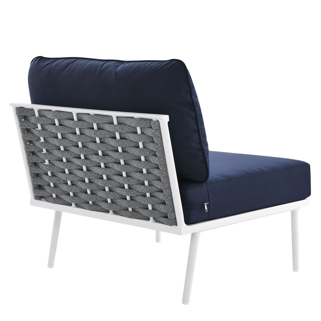 Stellan Alfresco Armless Chair | Outdoor Modular Sectional Component, White & Navy