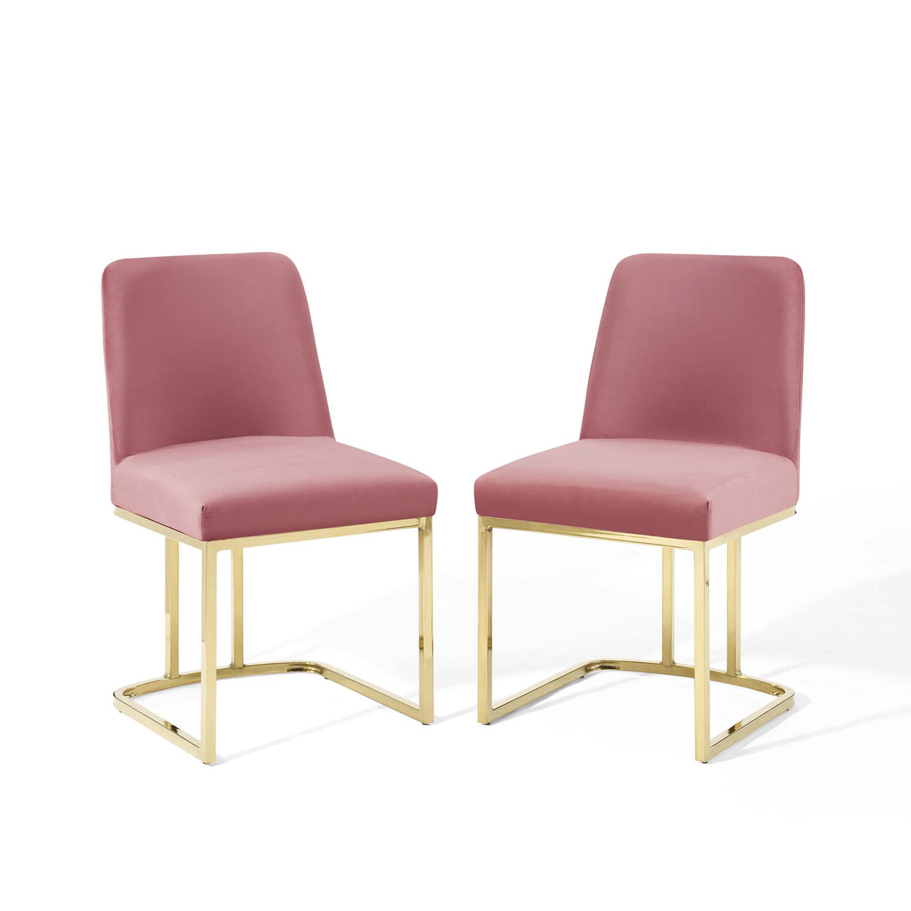 Auralis Velvet Dining Chair Set of 2, Gold & Dusty Rose