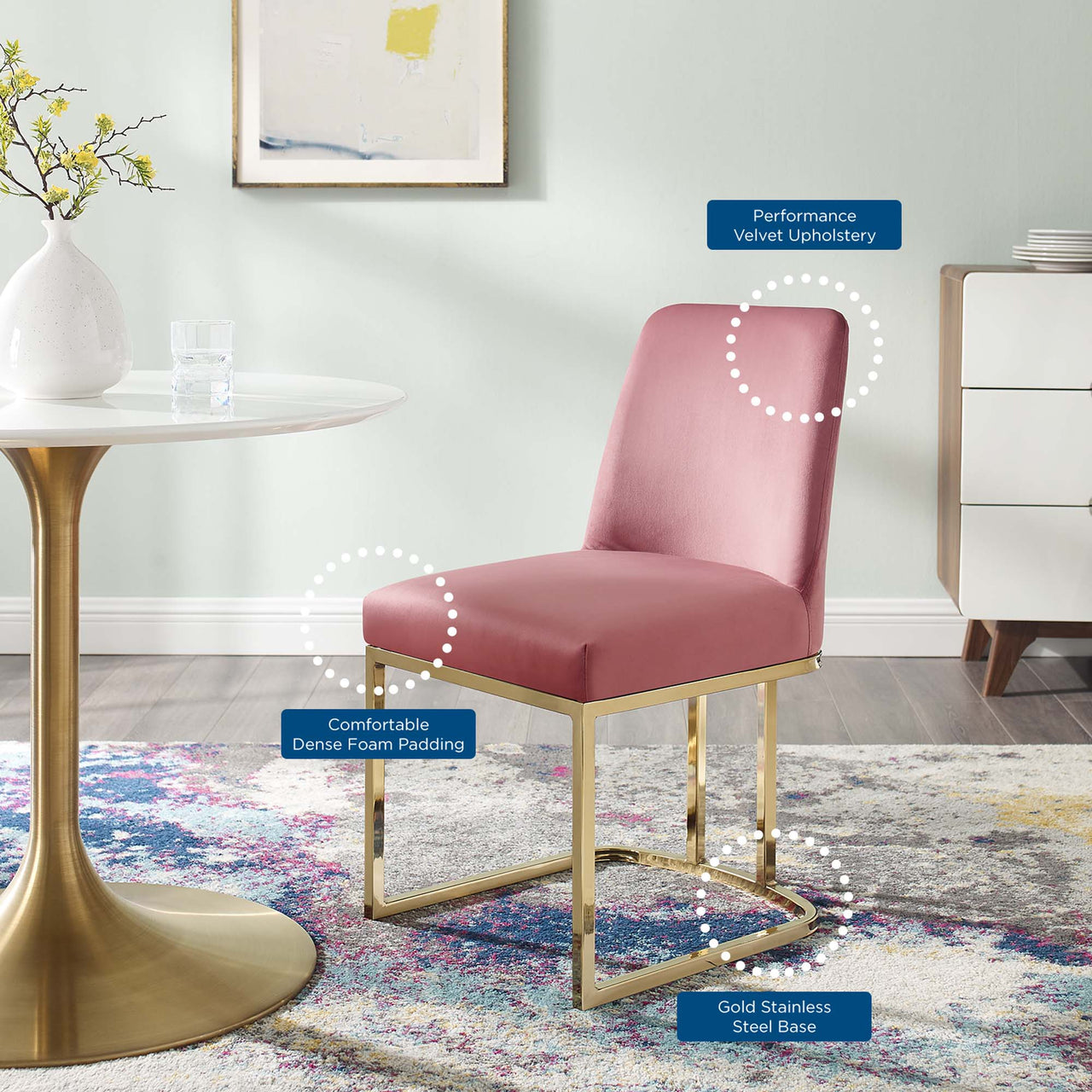 Auralis Velvet Dining Chair Set of 2, Gold & Dusty Rose