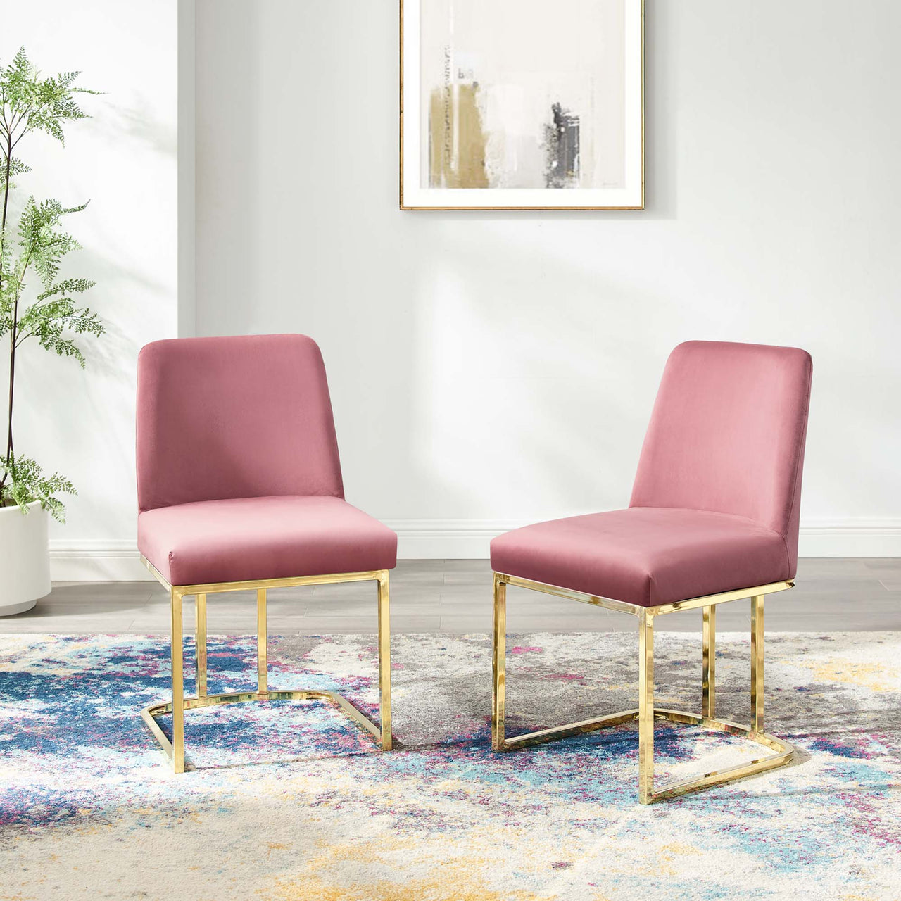 Auralis Velvet Dining Chair Set of 2, Gold & Dusty Rose