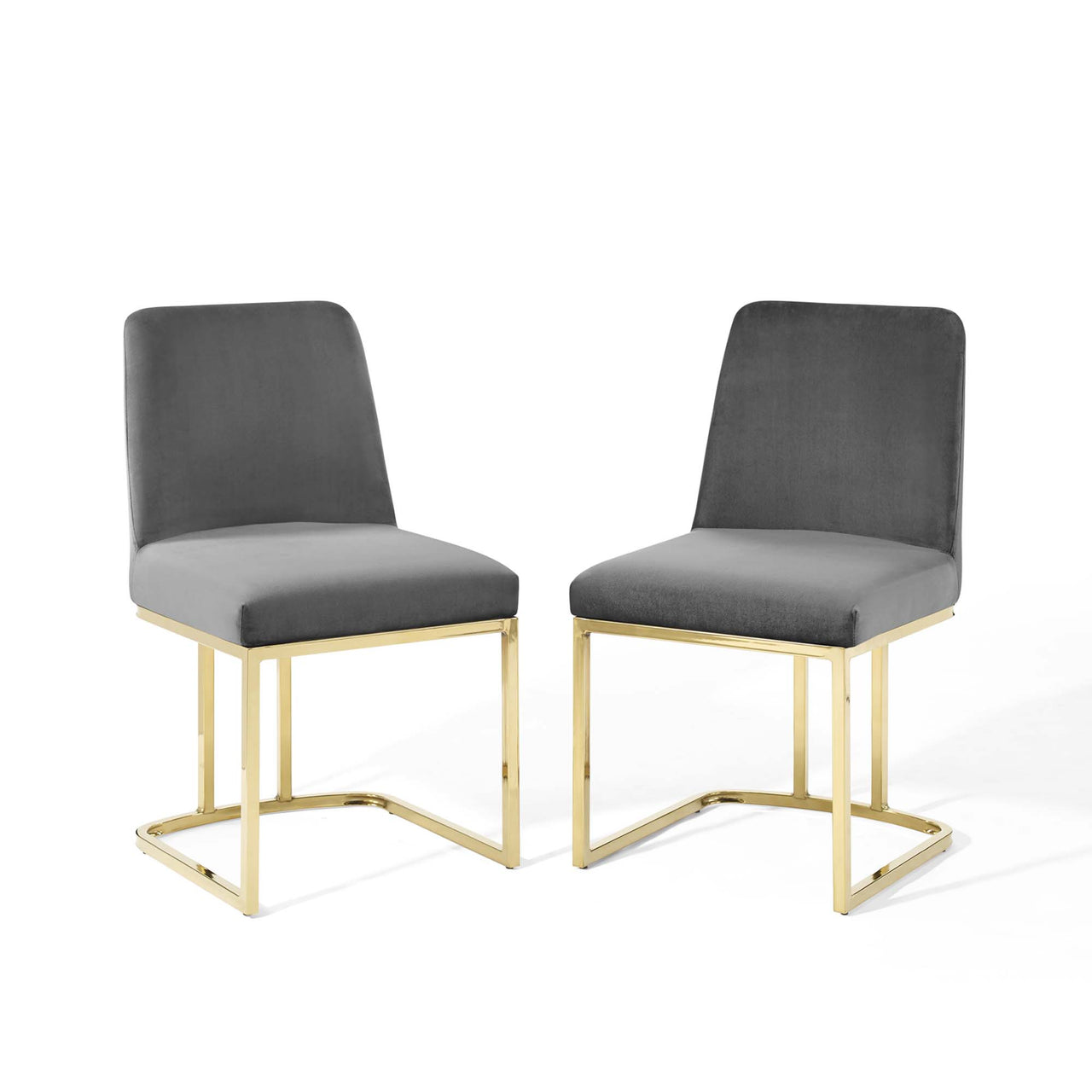 Auralis Velvet Dining Chair Set of 2, Gold & Gray
