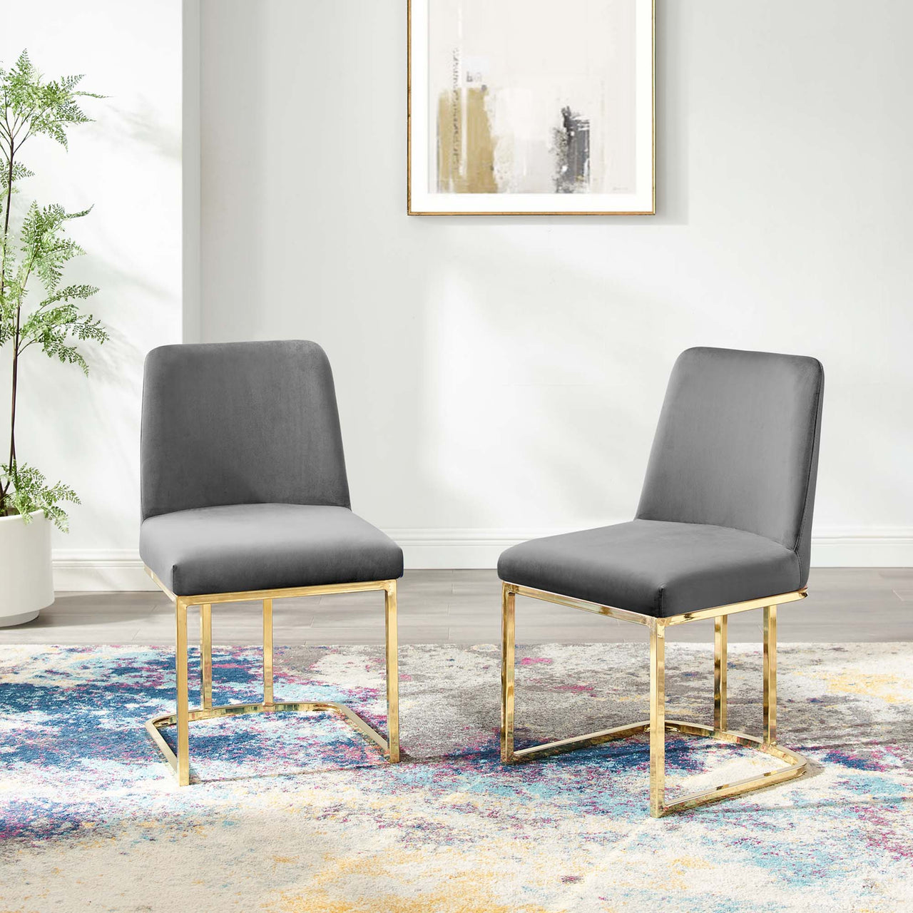 Auralis Velvet Dining Chair Set of 2, Gold & Gray