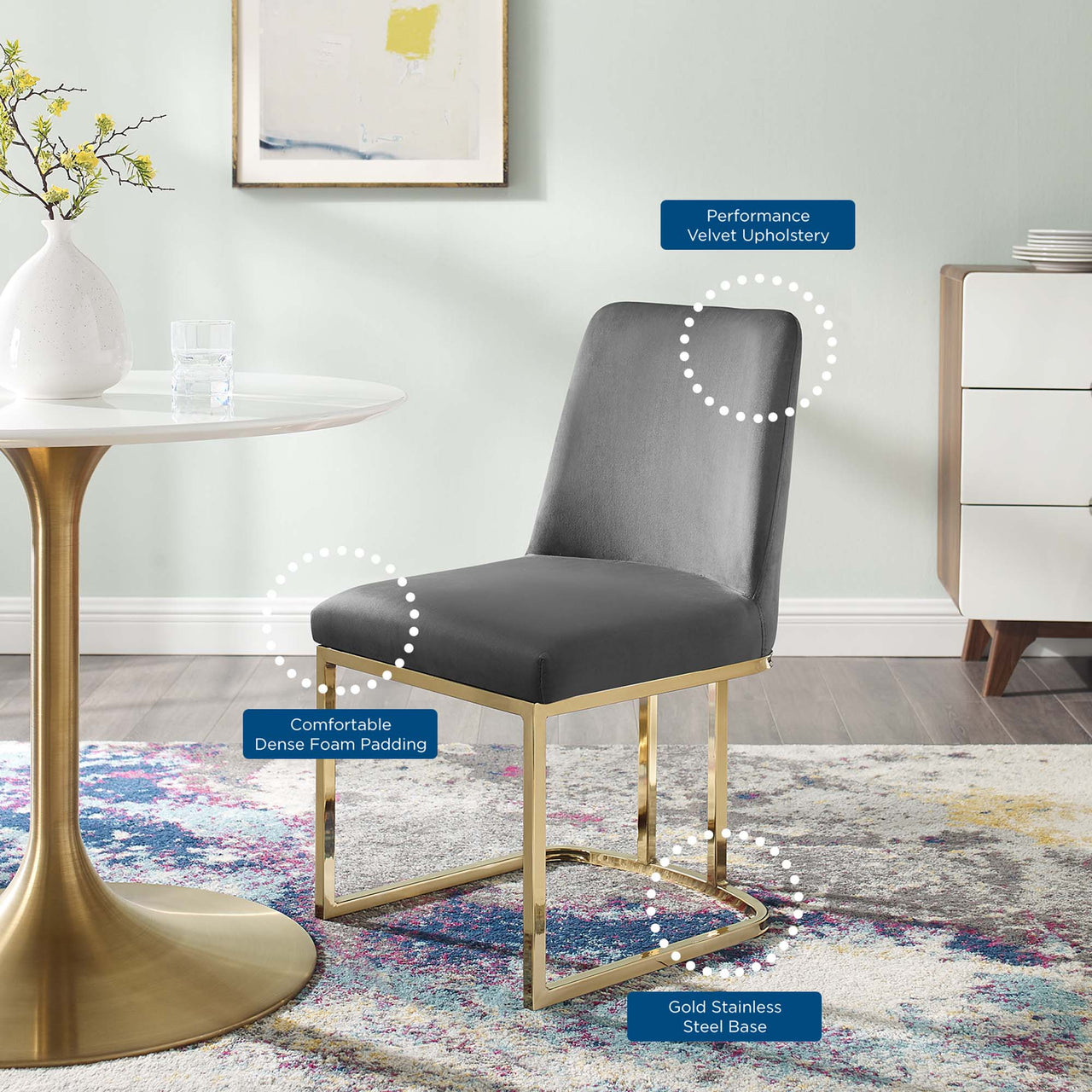 Auralis Velvet Dining Chair Set of 2, Gold & Gray