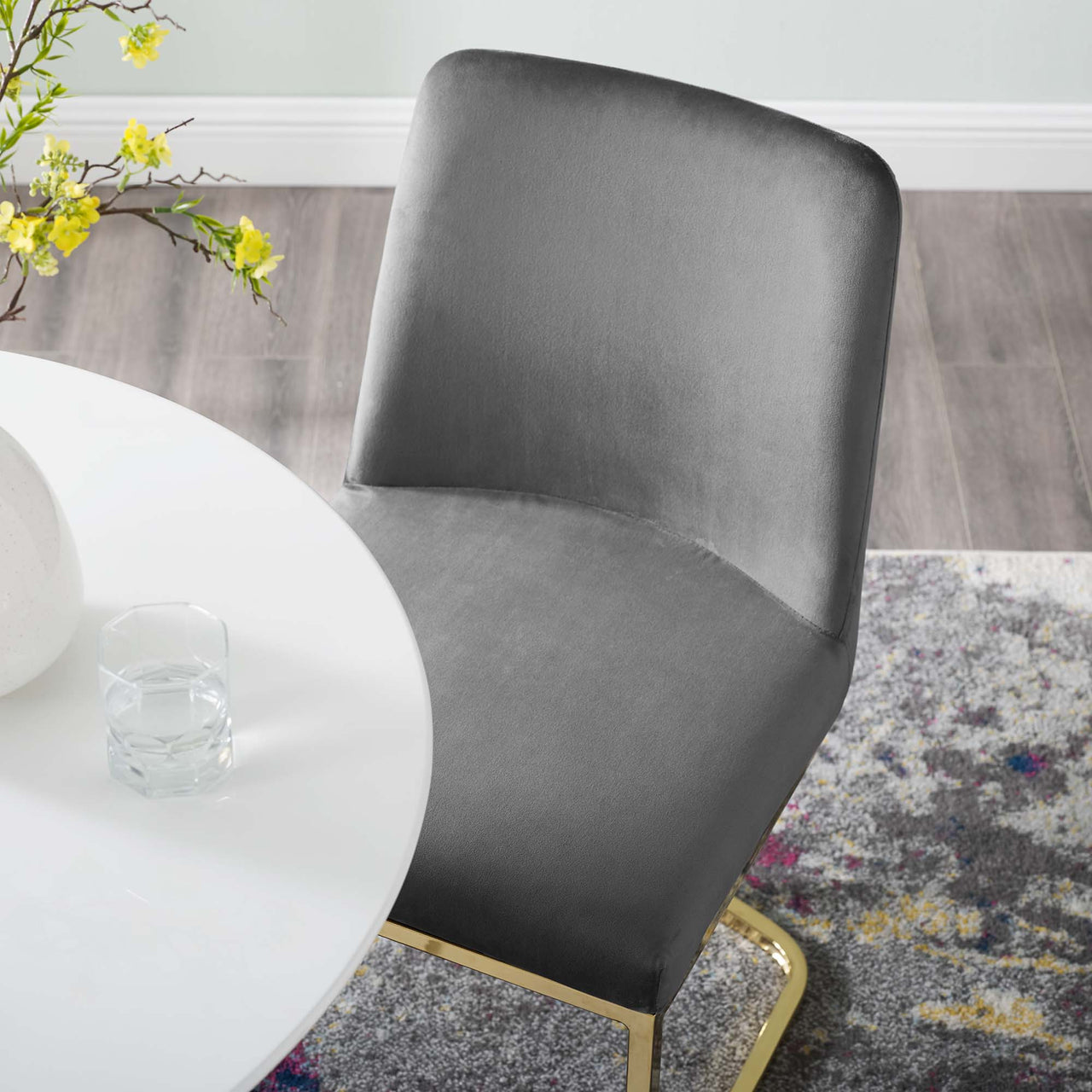 Auralis Velvet Dining Chair Set of 2, Gold & Gray