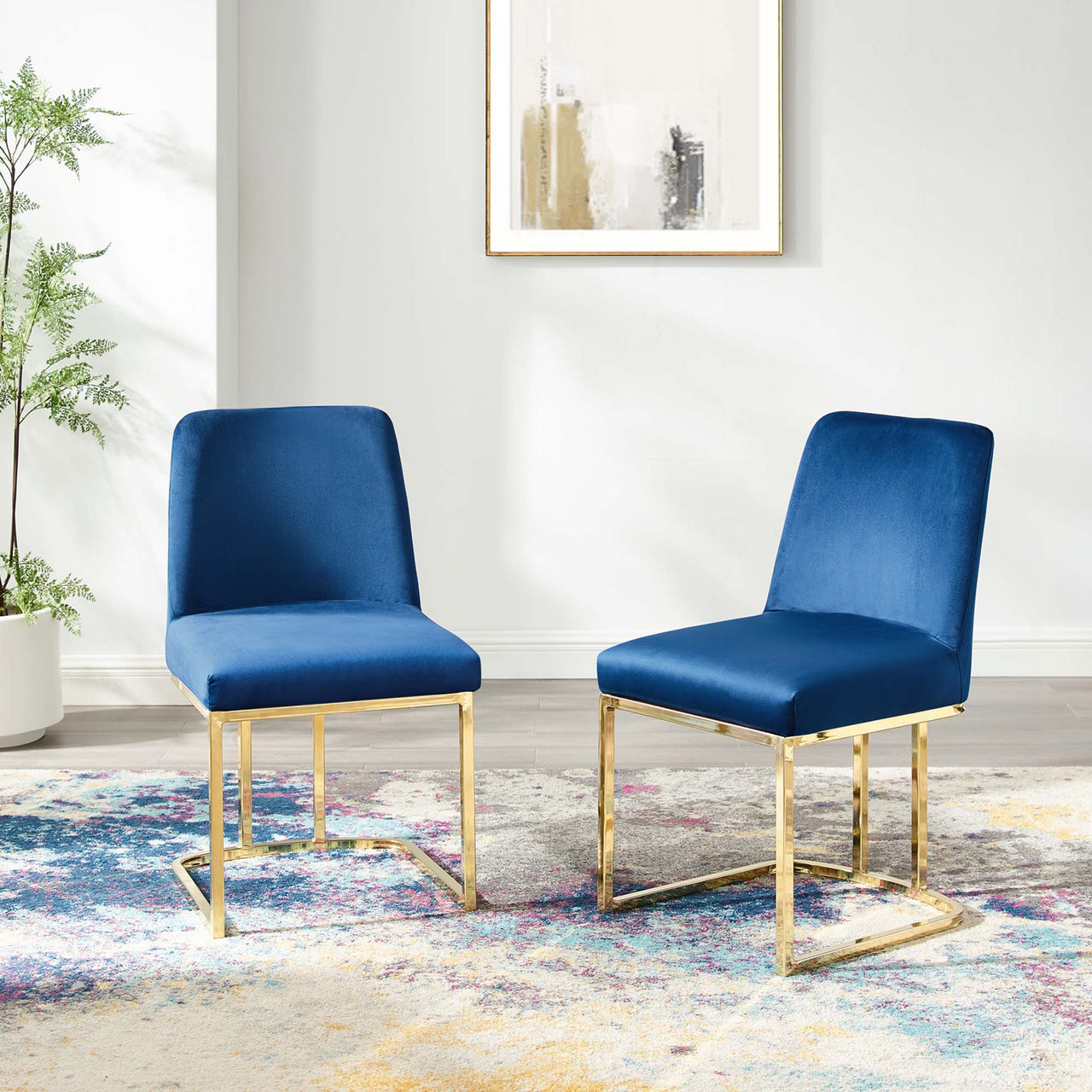 Auralis Velvet Dining Chair Set of 2, Gold & Navy