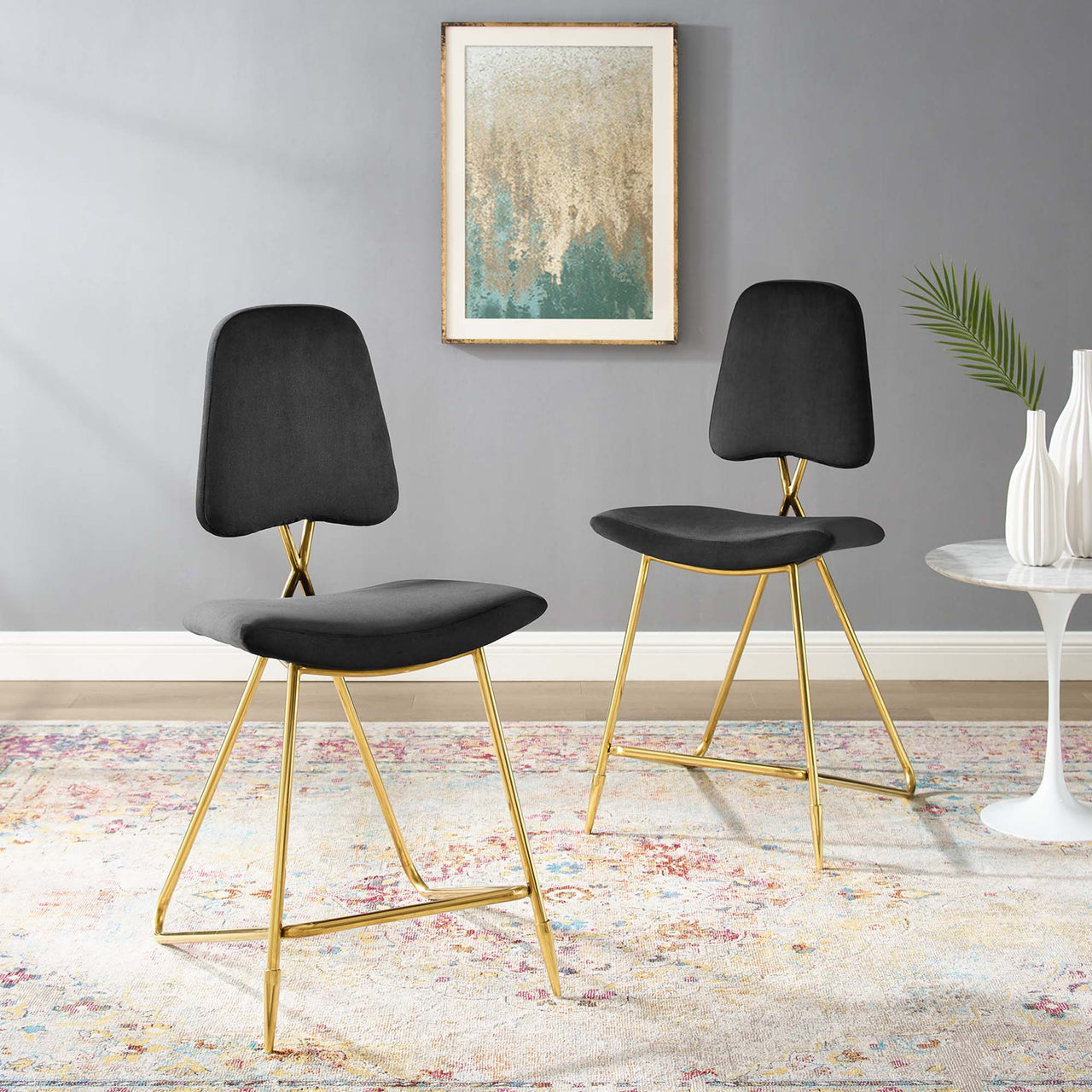 Direction Velvet Counter Stool Set of 2, Black