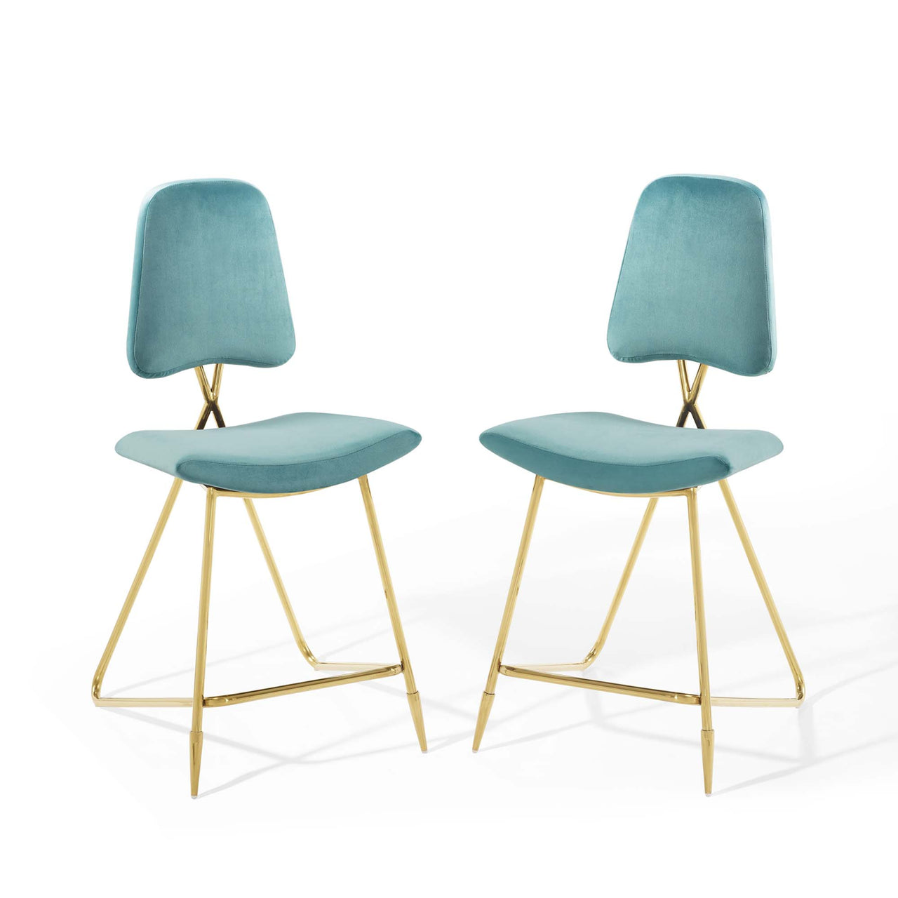 Direction Velvet Counter Stool Set of 2, Caspian Blue