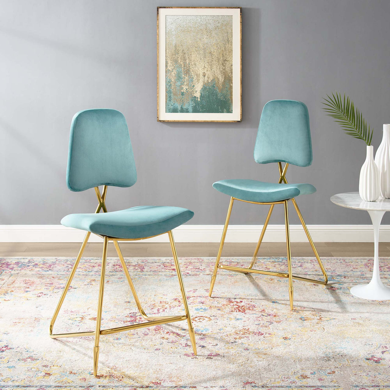 Direction Velvet Counter Stool Set of 2, Caspian Blue