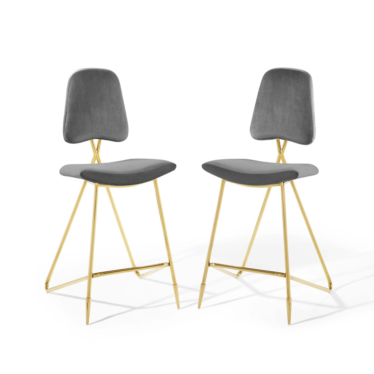 Direction Velvet Bar Stool Set of 2, Gray