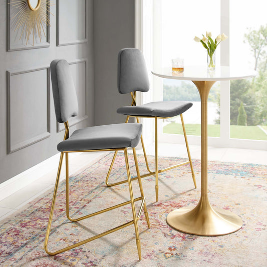 Direction Velvet Bar Stool Set of 2, Gray