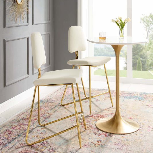 Direction Velvet Bar Stool Set of 2, Ivory