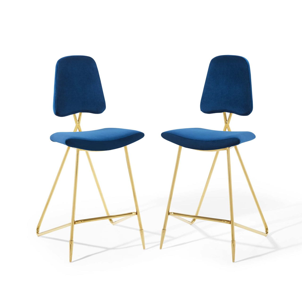 Direction Velvet Bar Stool Set of 2, Navy