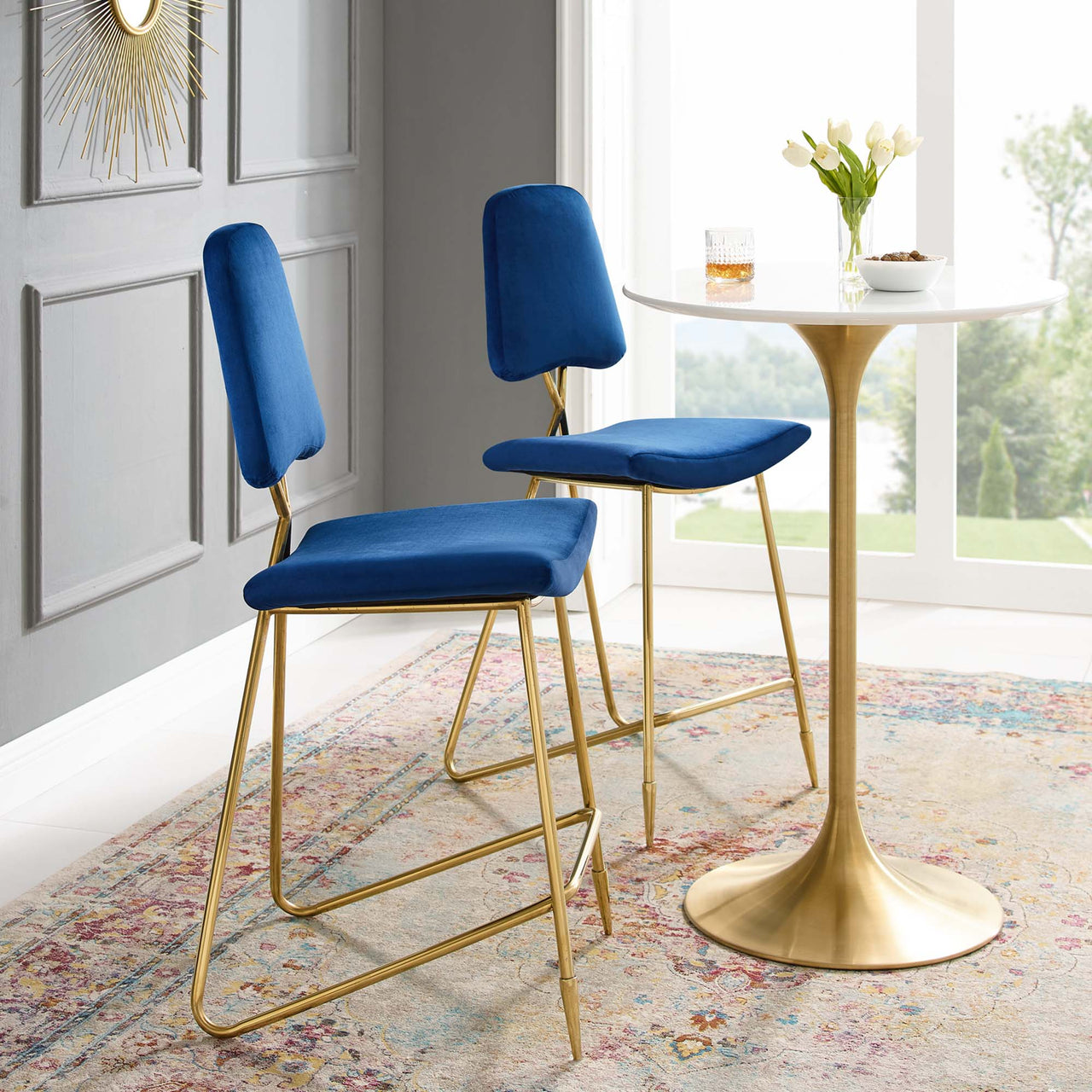 Direction Velvet Bar Stool Set of 2, Navy