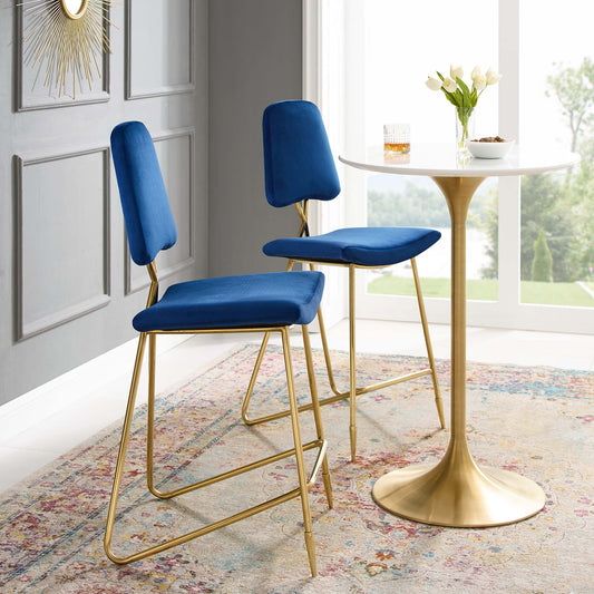 Direction Velvet Bar Stool Set of 2, Navy