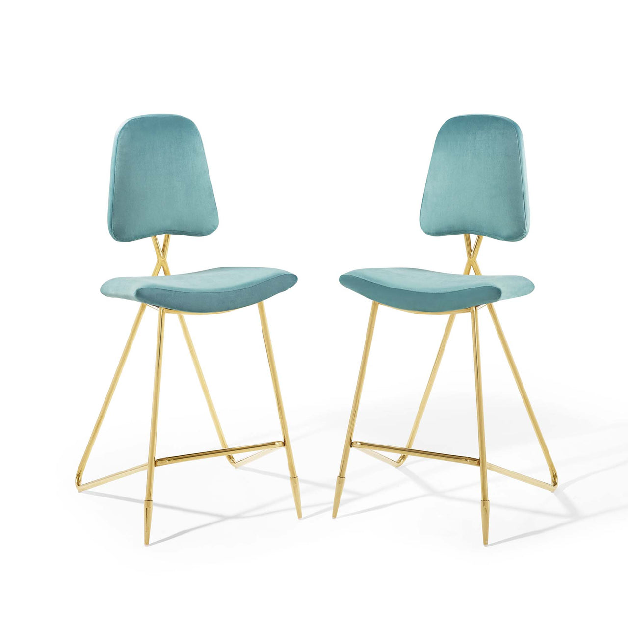 Direction Velvet Bar Stool Set of 2, Caspian Blue