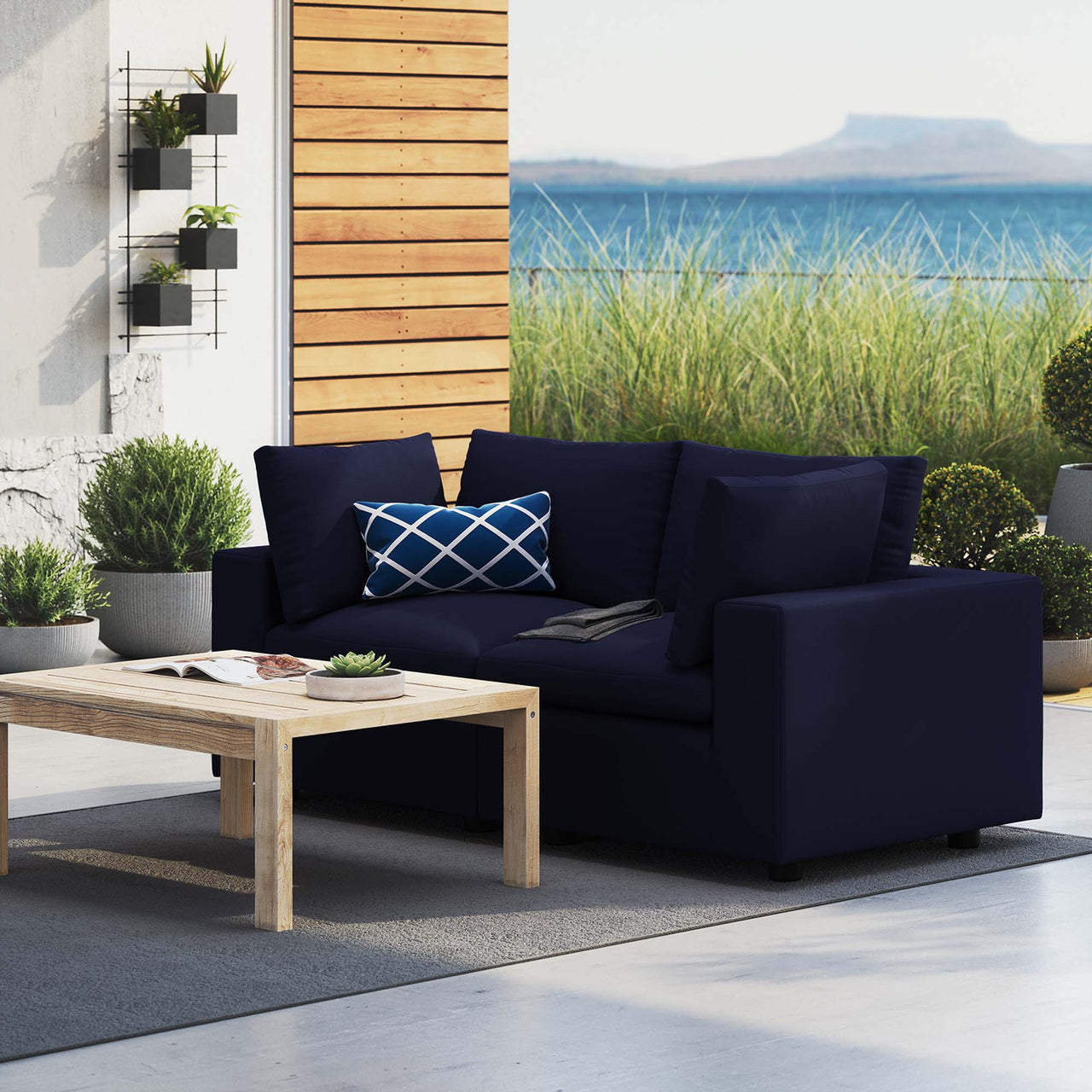 Angelic Sunbrella® Alfresco Loveseat Sectional, Navy