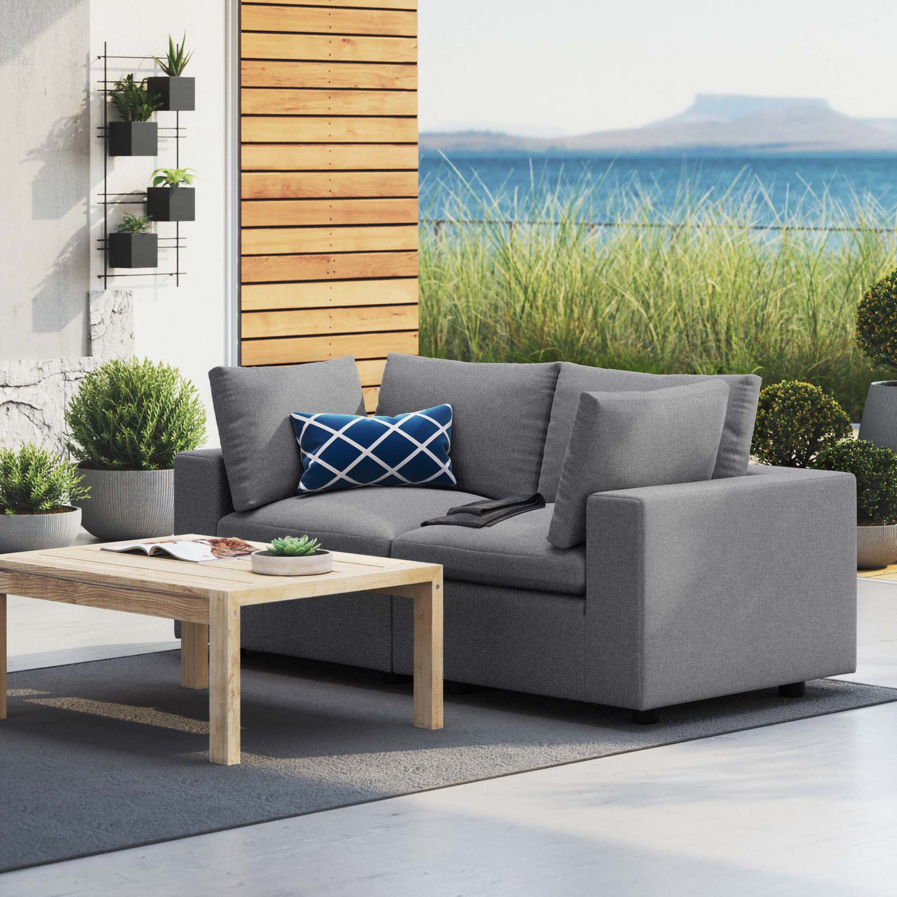 Angelic Sunbrella® Alfresco Loveseat Sectional, Gray
