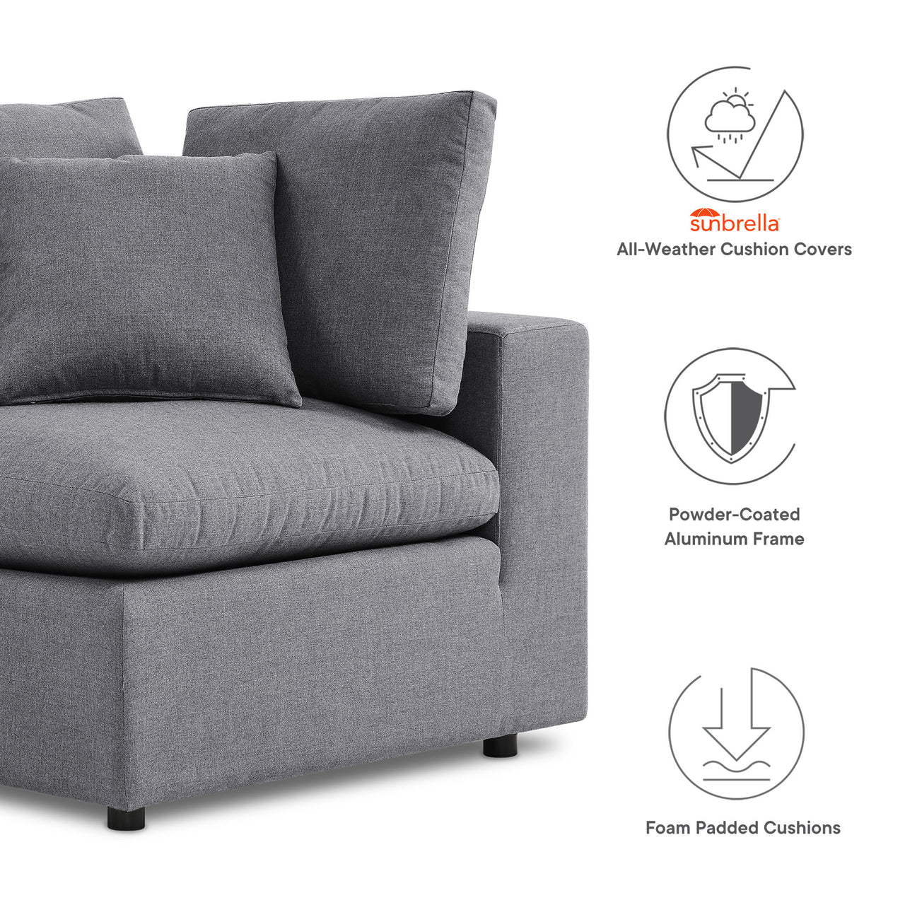Angelic 4-Piece Sunbrella® Alfresco Sofa Sectional, Gray