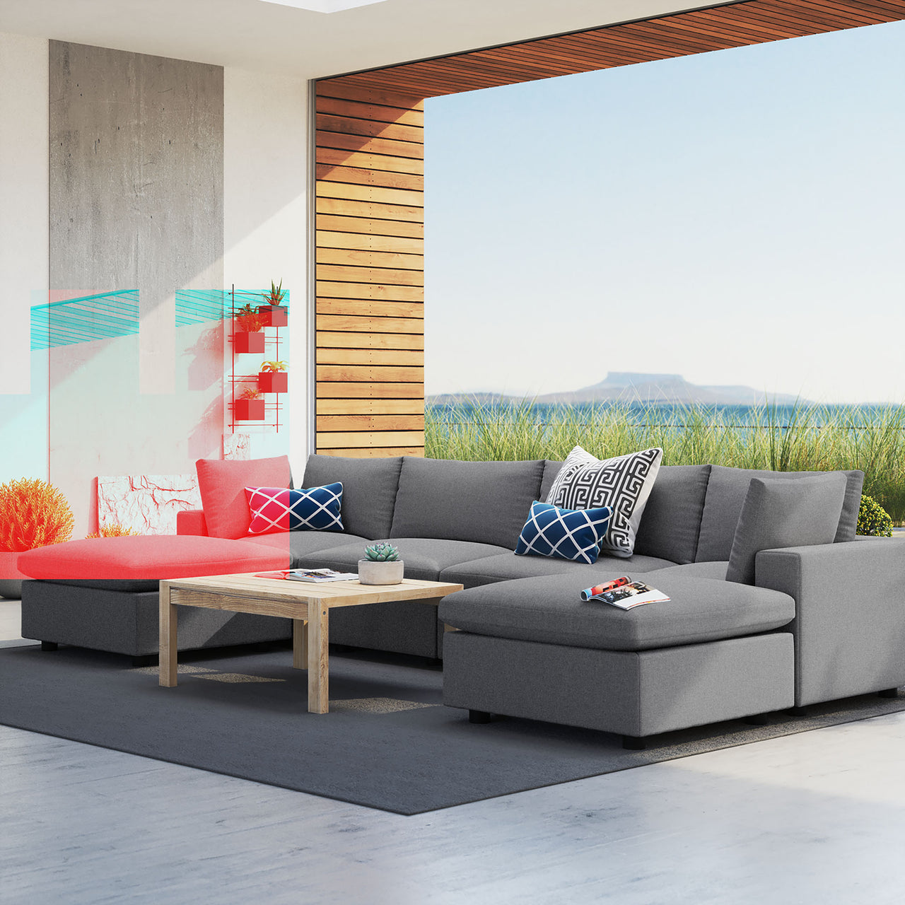 Angelic 6-Piece Sunbrella® Alfresco Sectional, Gray