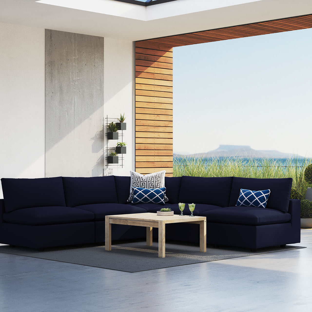 Angelic 5-Piece Sunbrella® Alfresco Sectional, Navy