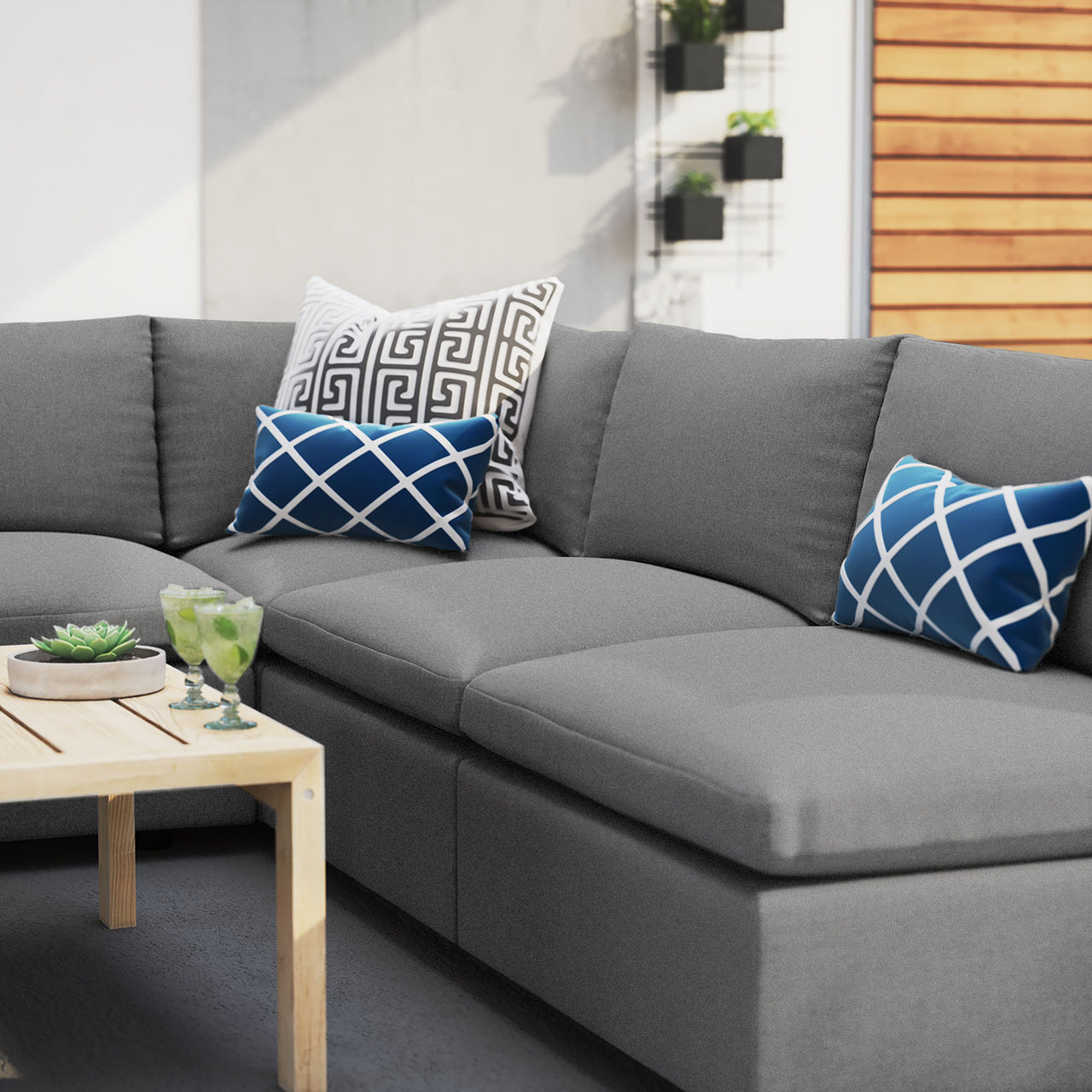 Angelic 5-Piece Sunbrella® Alfresco Sectional, Gray
