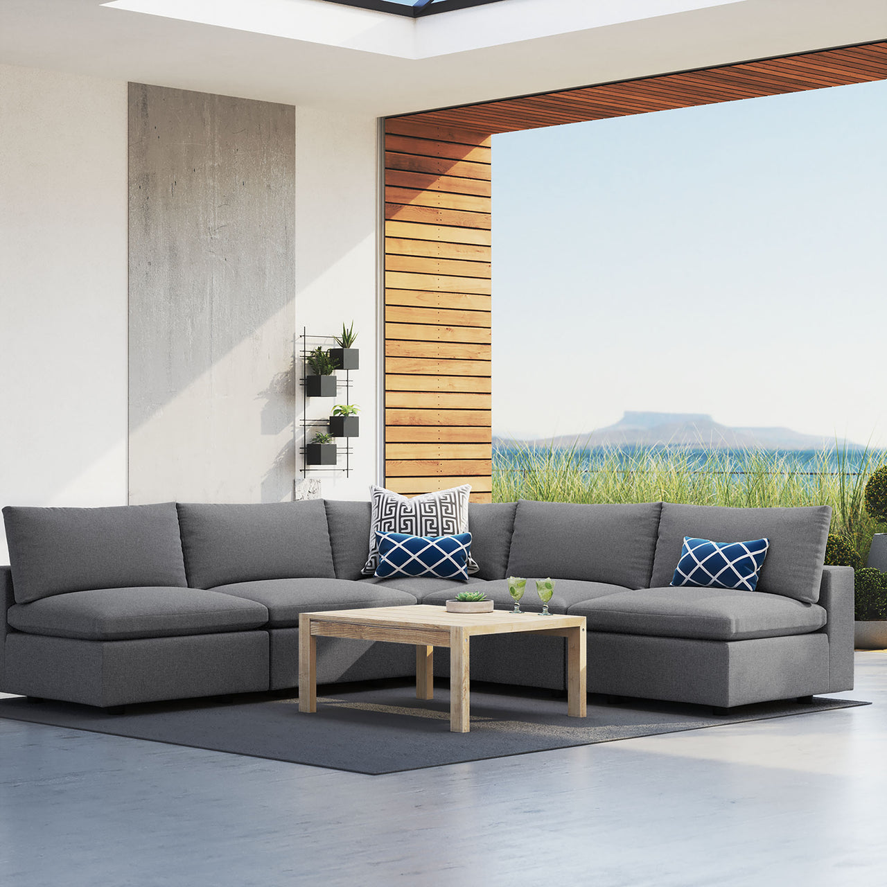Angelic 5-Piece Sunbrella® Alfresco Sectional, Gray