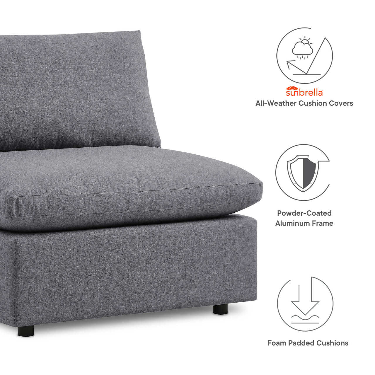Angelic 5-Piece Sunbrella® Alfresco Sectional, Gray