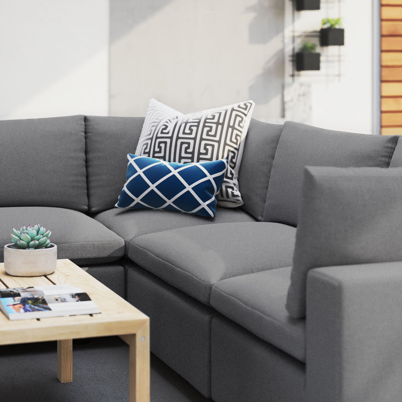 Angelic 5-Piece Sunbrella® Alfresco Sectional, Gray