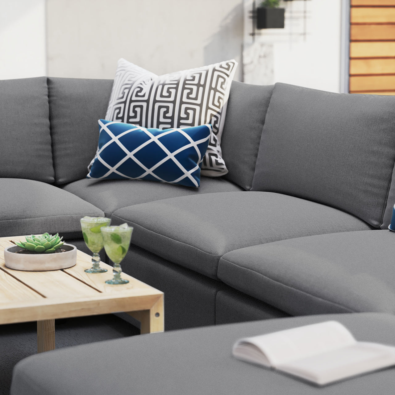 Angelic 7-Piece Sunbrella® Alfresco Sectional, Gray
