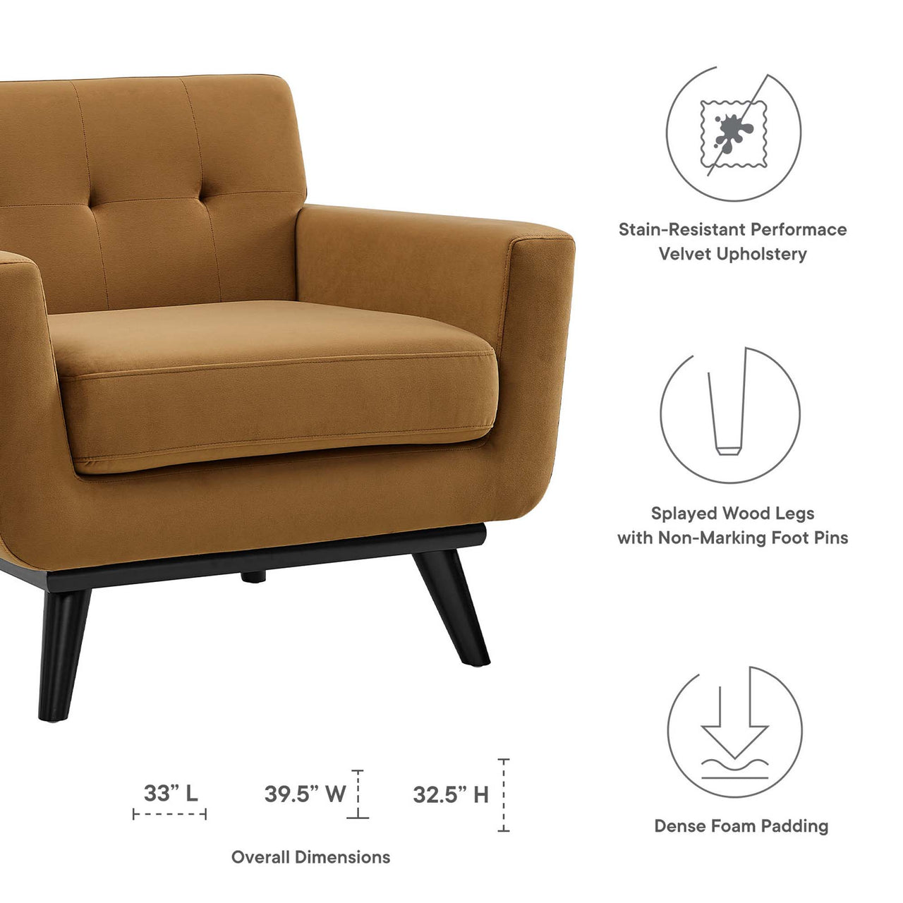 Rendezvous Velvet Armchair, Cognac