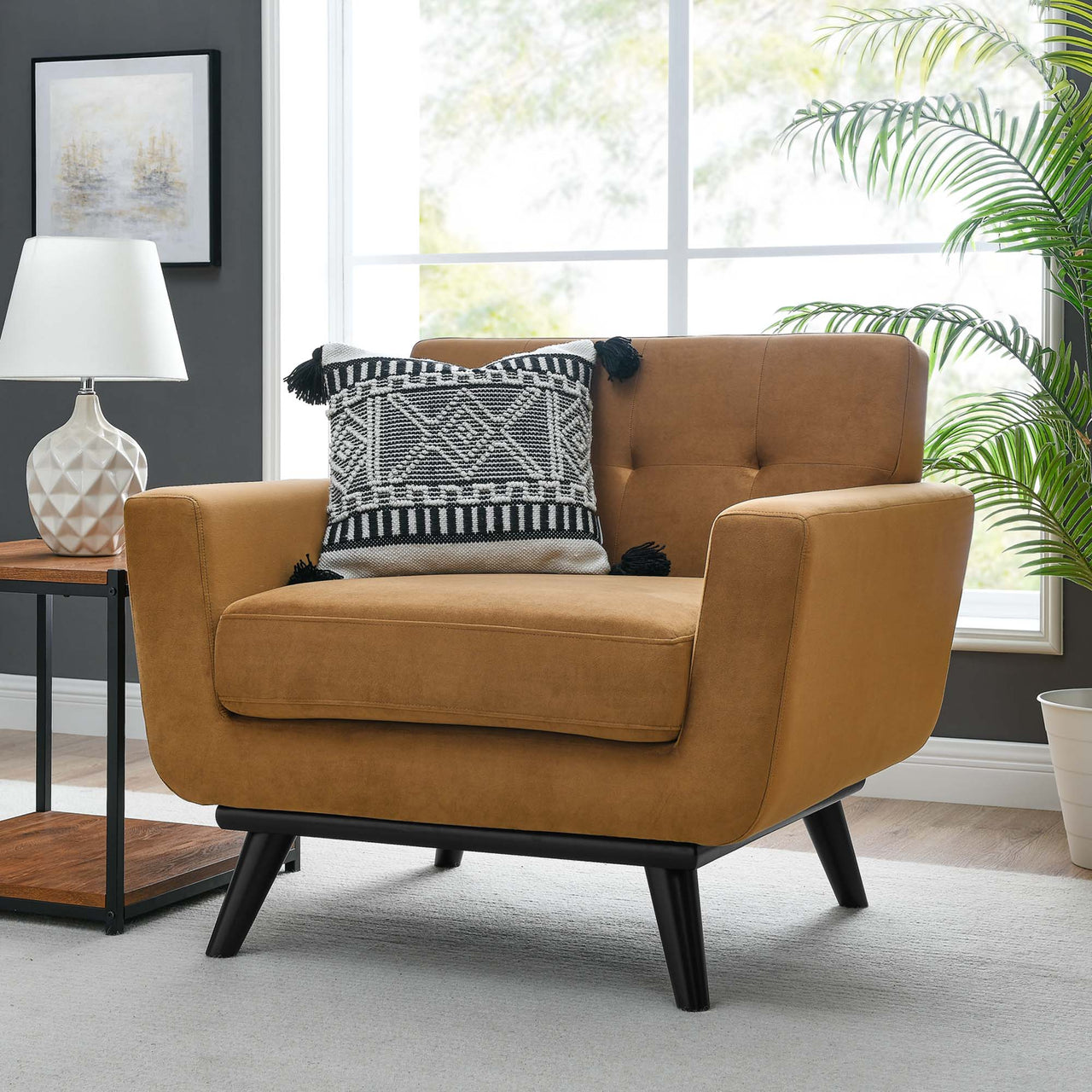 Rendezvous Velvet Armchair, Cognac