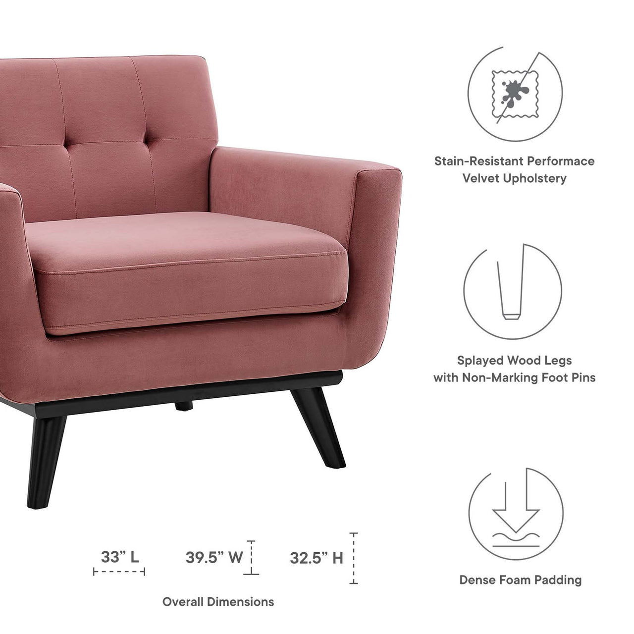 Rendezvous Velvet Armchair, Dusty Rose