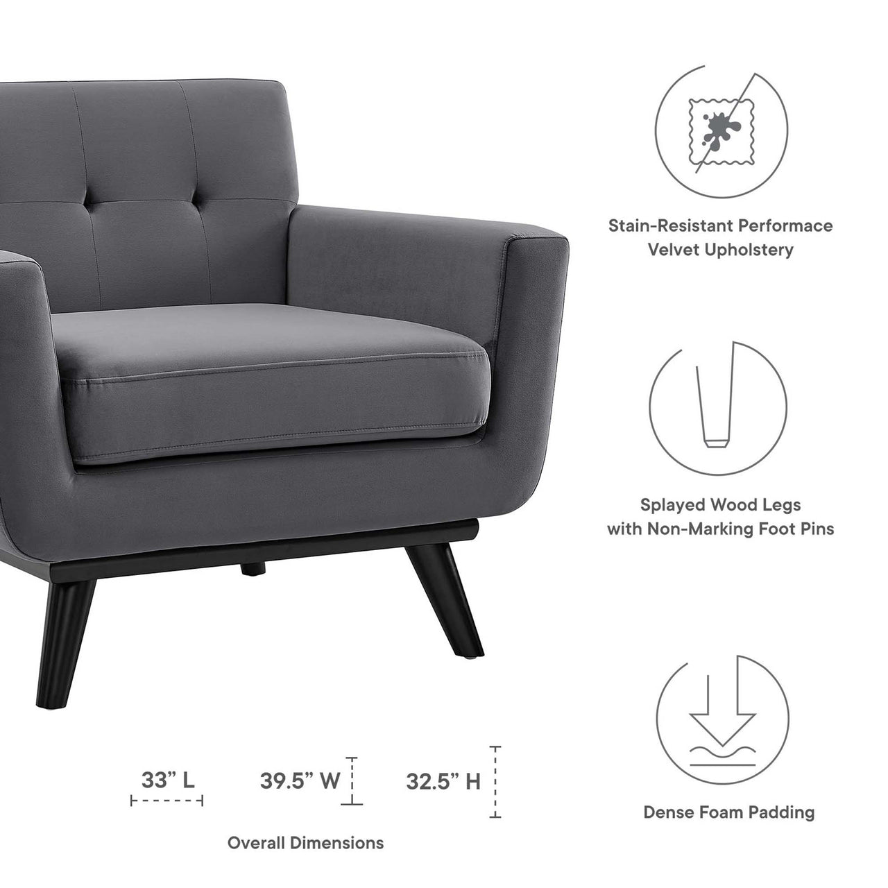 Rendezvous Velvet Armchair, Gray