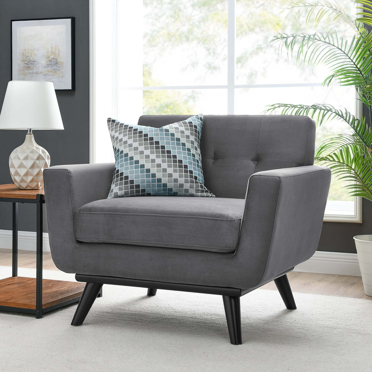 Rendezvous Velvet Armchair, Gray
