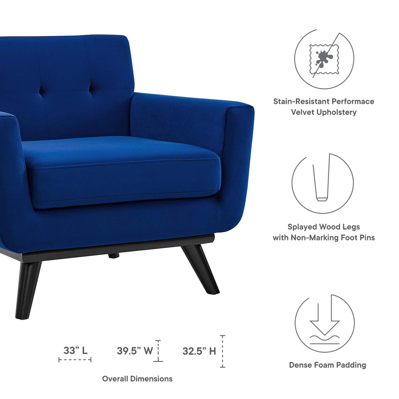 Rendezvous Velvet Armchair, Navy