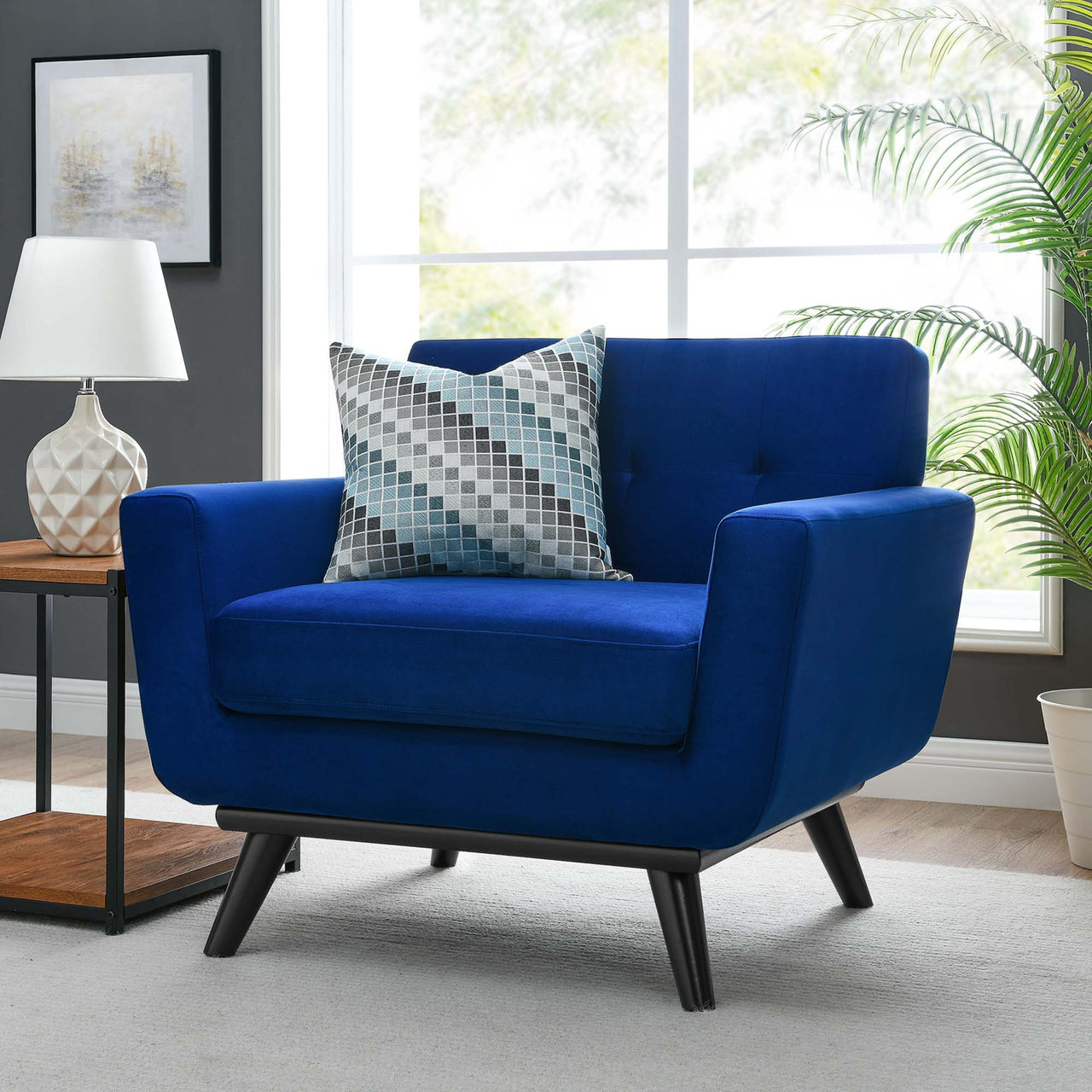 Rendezvous Velvet Armchair, Navy