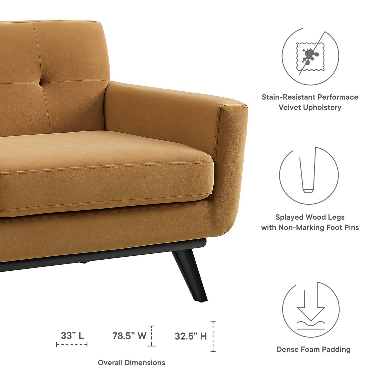 Rendezvous Velvet Loveseat, Cognac