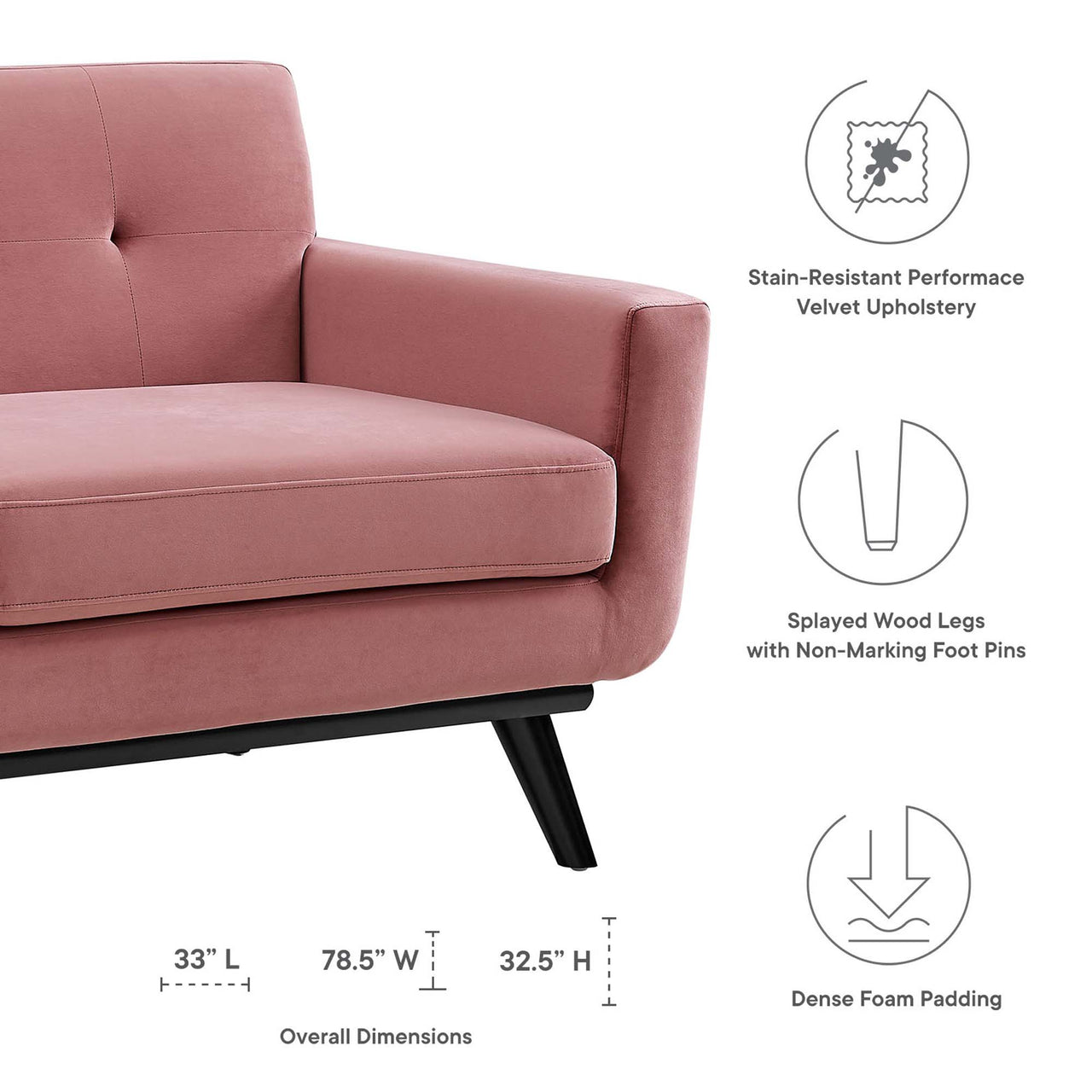 Rendezvous Velvet Loveseat, Dusty Rose