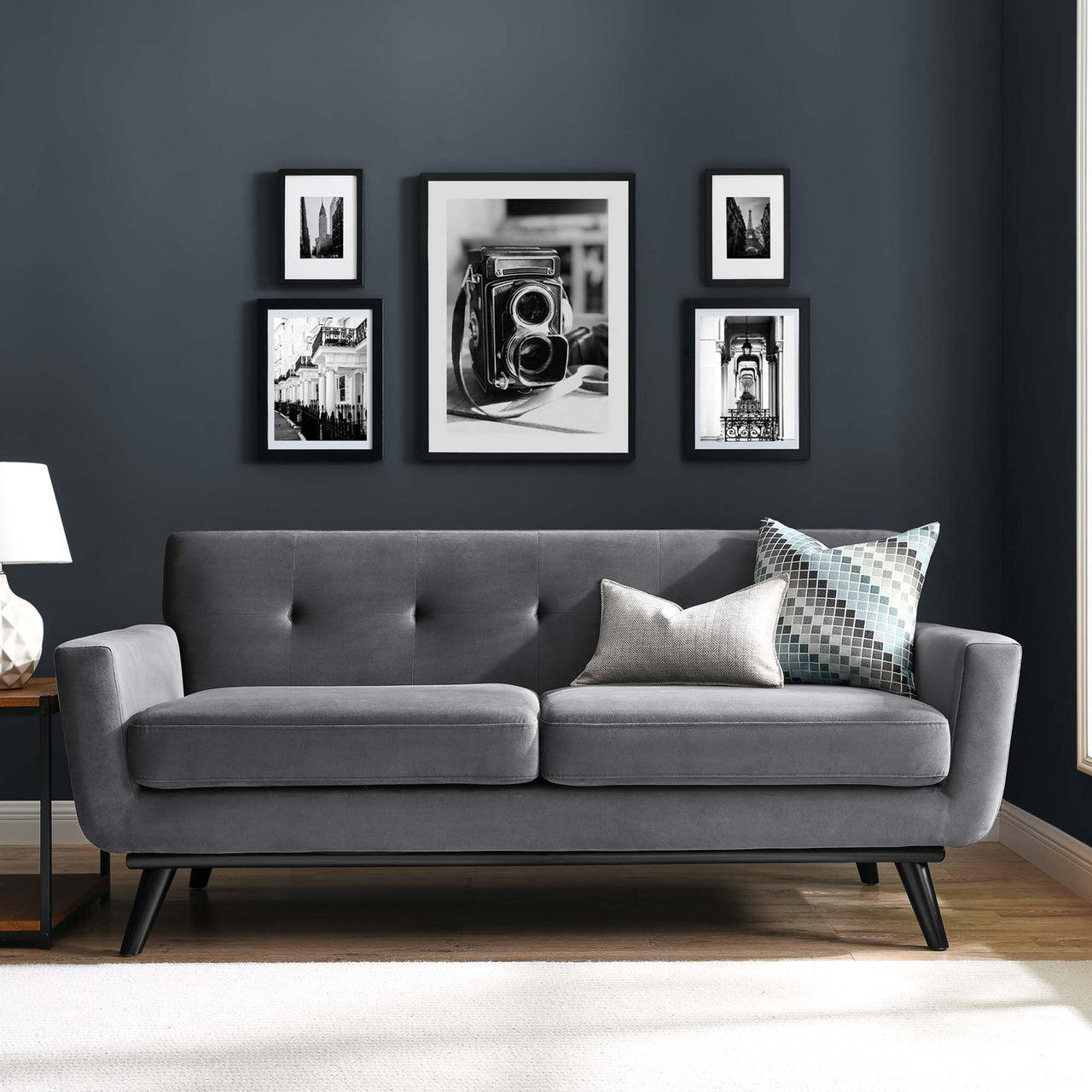 Rendezvous Velvet Loveseat, Gray