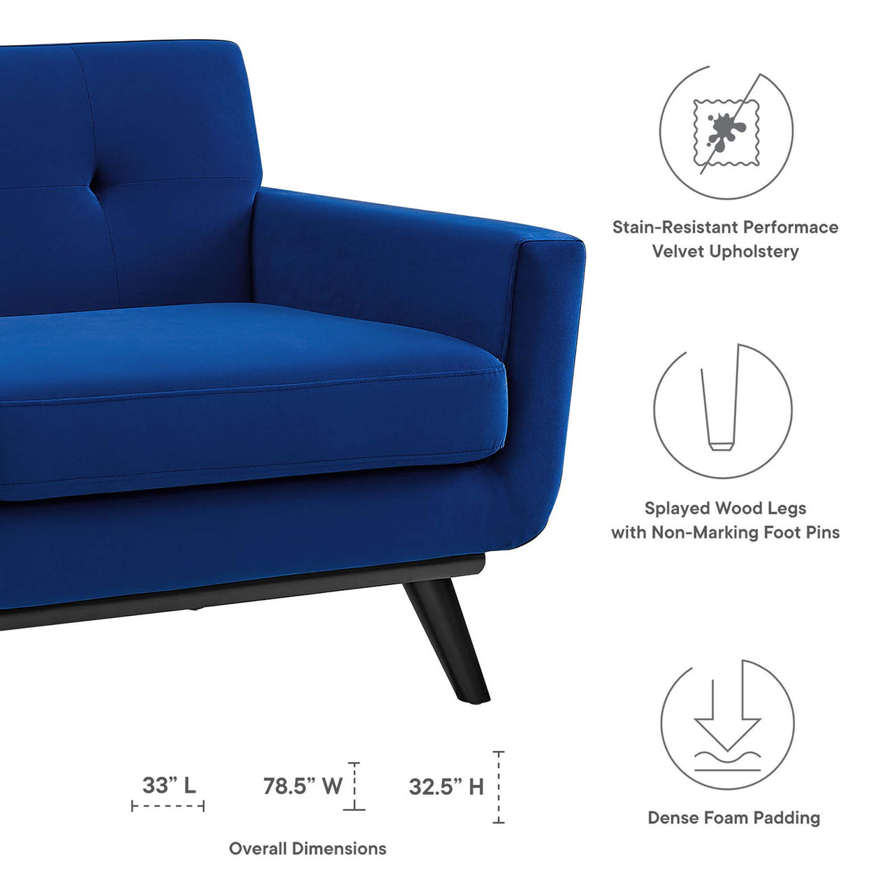 Rendezvous Velvet Loveseat, Navy