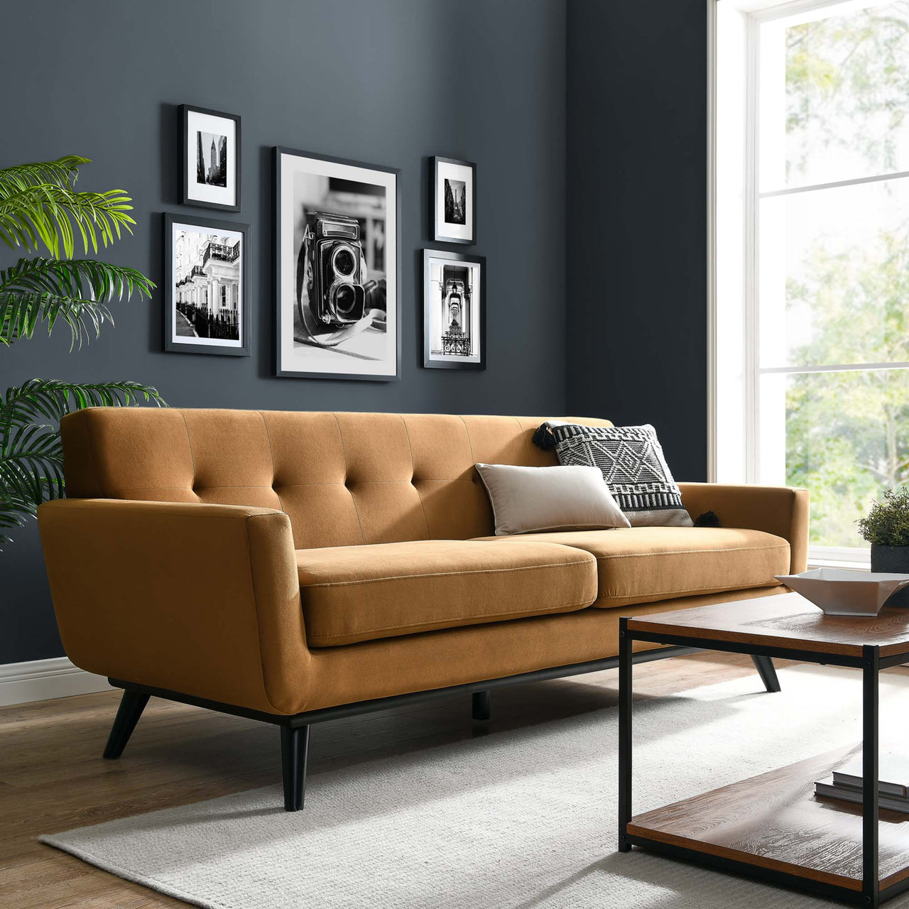 Rendezvous Velvet Sofa, Cognac