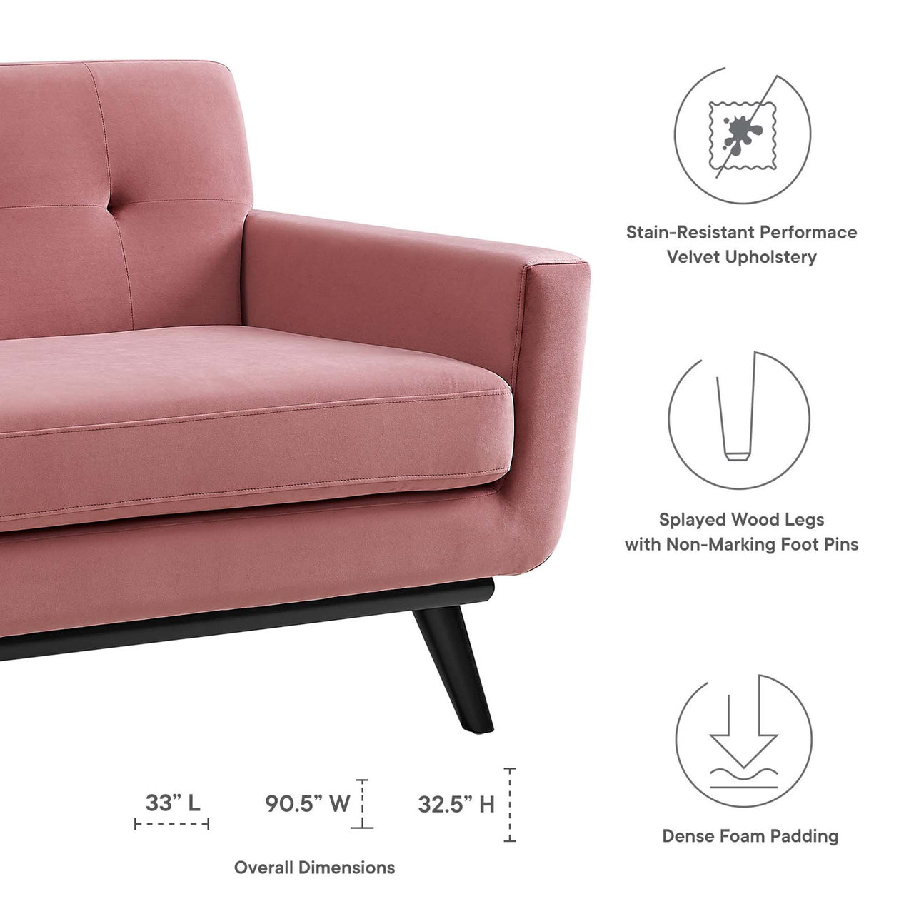 Rendezvous Velvet Sofa, Dusty Rose