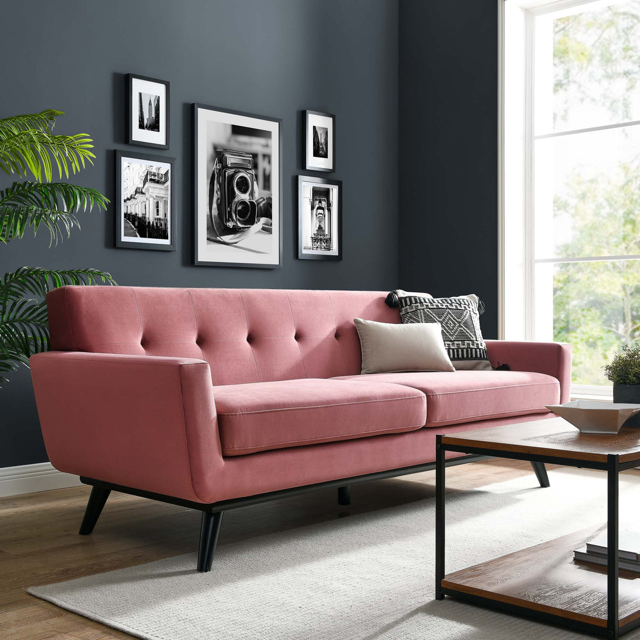 Rendezvous Velvet Sofa, Dusty Rose