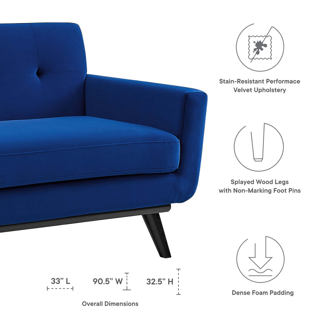 Rendezvous Velvet Sofa, Navy