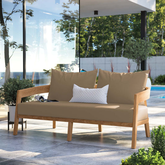 Teca Alfresco Loveseat, Natural Wood & Light Brown