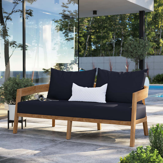 Teca Alfresco Loveseat, Natural Wood & Navy