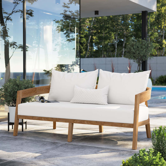 Teca Alfresco Loveseat, Natural Wood & White