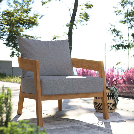 Teca Alfresco Armchair, Natural Wood & Gray